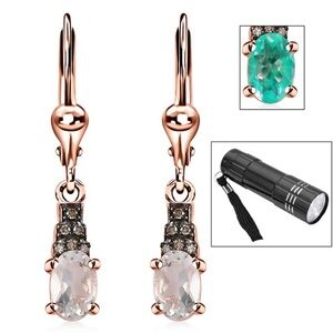 NWT Mexican Hyalite Opal & Natural Champagne Diamond Earrings in 14KRG over .925